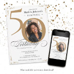 Surprise 50:e födelsedag Vit Guld Anpassningsbar F Inbjudningar<br><div class="desc">Överraskande 50:e födelsedag Vit Anpassningsbar Guld Fotoinbjudan. Och elegant designad inbjudan till speciell födelsedagsfirande,  med en anpassningsbar foto av födelsedagskalender och skriptkalligrafi med vintage blomstrar i inslag. Enkelt nog för att passa en mängd teman och färg! Behöver du hjälp? Kontakta mig bara!</div>