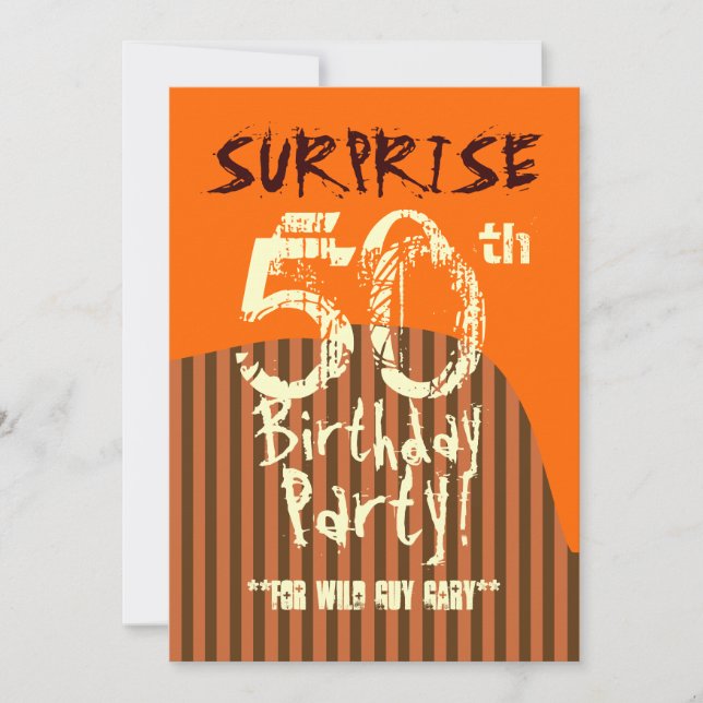 SURPRISE 50:e födelsedagen Brown Ivory Orange A01 Inbjudningar (Framsida)