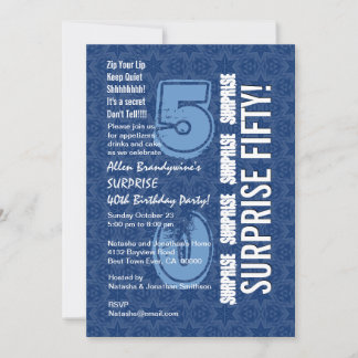 SURPRISE 50:e födelsedagen Modern Blue och White F Inbjudningar
