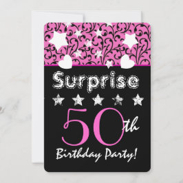 SURPRISE 50:e Rosan Swirls Hearts Stars Inbjudningar