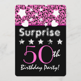 SURPRISE 50:e Rosan Swirls Hearts Stars Inbjudningar
