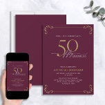 Surprise 50 & Fabulous Burgundy & Guld Birthday Inbjudningar<br><div class="desc">Det är en speciell överraskning på 50-årsdagen, och det är dags att fira! Vill du kasta den bästa basen i stan? Se till att det börjar med det högsta av stil med denna 50 & Fabulous Burgundy White & Guld Calligraphy Birthday-inbjudan. Det kommer säkert att ange tonen för ett glamoröst...</div>