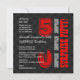 SURPRISE 50th Modern Birthday Black Red W587 Inbjudningar