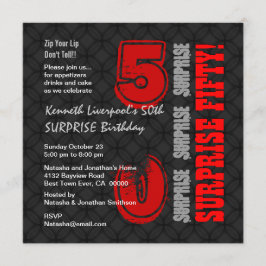SURPRISE 50th Modern Birthday Black Red W587 Inbjudningar