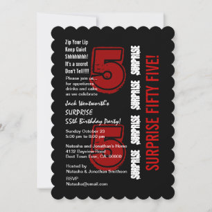 SURPRISE 55th Modern Birthday Red Black White W20B Inbjudningar