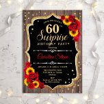 Surprise 60 Birthday - Rustic Wood Sunwers Inbjudningar<br><div class="desc">Överraskande 60:e födelsedagsinbjudan. Feminin,  svart,  vit,  röd design med faux glitter guld. Har trä mönster,  röd ros,  solblommor,  manus och konetti. Perfekt för ett elegant födelsedagsfest. Kan vara personlig att visa vilken ålder som helst. Berätta om du behöver anpassa dig ytterligare.</div>