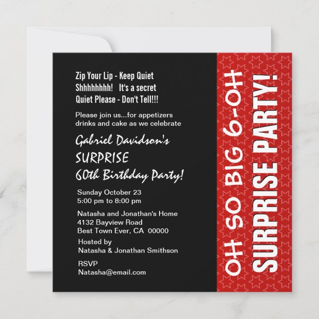 SURPRISE 60:e året Röda stjärnor Q004 Inbjudningar (Framsida)