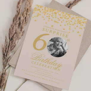 SURPRISE 60:e födelsedagen Guld Konfetti Champagne Inbjudningar