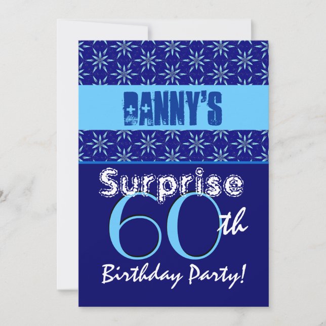 SURPRISE 60:e födelsedagsblå stjärnor T532 Inbjudningar (Framsida)