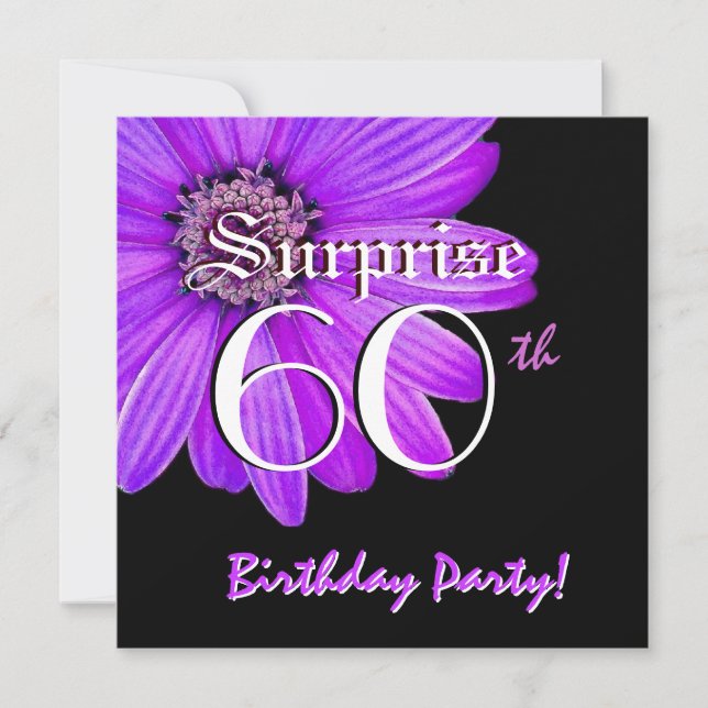 SURPRISE 60:e Födelsedagsfestens Lila Daisy F201A Inbjudningar (Framsida)