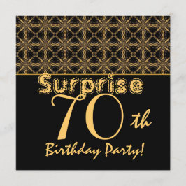 SURPRISE 70:e födelsedagen Guld och svart Vintage Inbjudningar