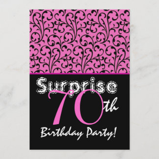 SURPRISE 70:e födelsedagen Rosa Swirl Linen Pappra Inbjudningar