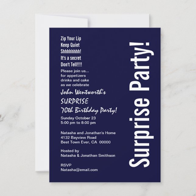 SURPRISE 70:e födelsedagsbudgeten Midnight White V Inbjudningar (Framsida)