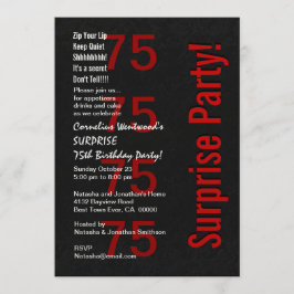 SURPRISE 75:e Birthday Black White Red Ver B04 Inbjudningar