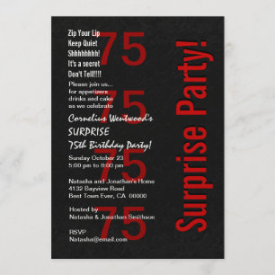 SURPRISE 75:e Birthday Black White Red Ver B04 Inbjudningar