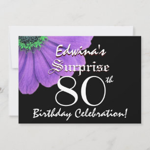 SURPRISE 80:e födelsedagen Svart och Lila Petals 0 Inbjudningar