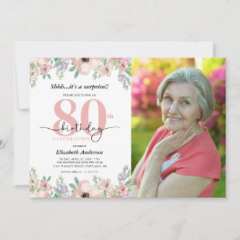 Surprise 80:e Födelsedagsfestens Elegant Blommigt  Inbjudningar