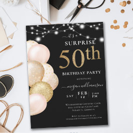 Surprise Balloon Black Guld 50:e födelsedagen Inbjudningar