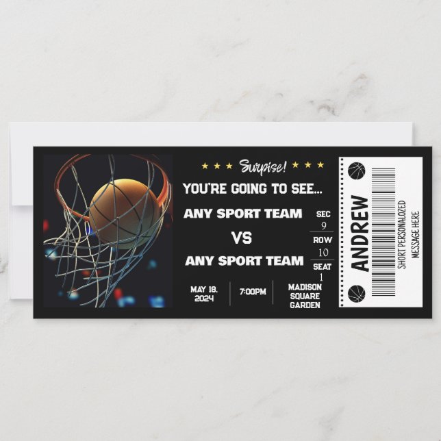 SURPRISE BASKETBALL GIFT BILJETT INBJUDNINGAR (Framsida)