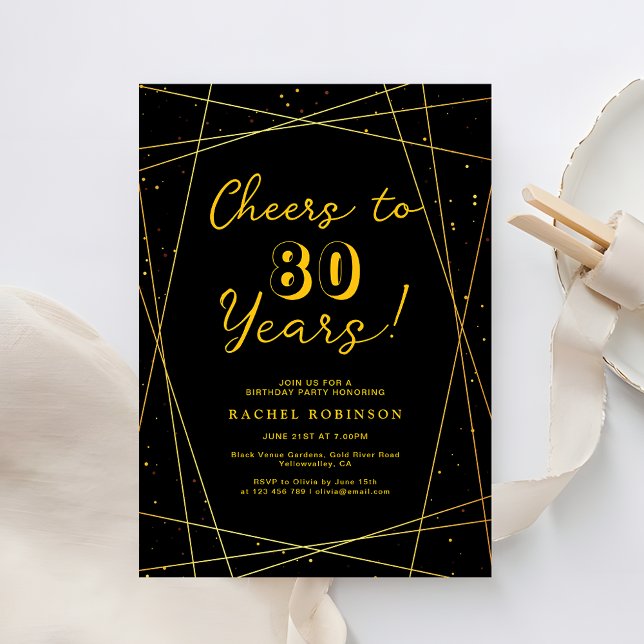 Surprise Birthday Party Black & Gold Geometric Inbjudningar (Skapare uppladdad)