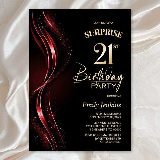 Surprise Black 21:a födelsedagen Party Inbjudningar (Skapare uppladdad)
