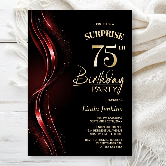 Surprise Black 75:e Födelsedagsfest Inbjudningar (Skapare uppladdad)