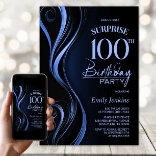 Surprise Black Blue 100:e Födelsedagsfesten Inbjudningar