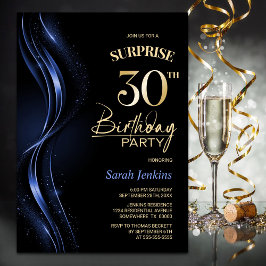 Surprise Black Blue 30års födelsedag Party Inbjudningar