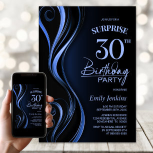 Surprise Black Blue 30års födelsedag Party Inbjudningar