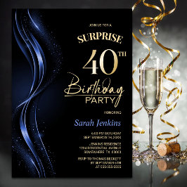 Surprise Black Blue 40 Birthday Party Inbjudningar