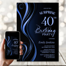 Surprise Black Blue 40 Birthday Party