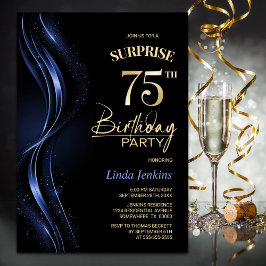 Surprise Black Blue 75:e Födelsedagsfest Inbjudningar
