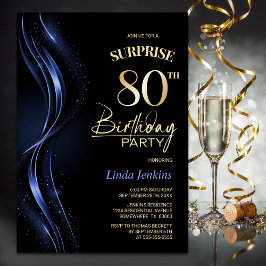 Surprise Black Blue 80:e Födelsedagsfesten Inbjudningar