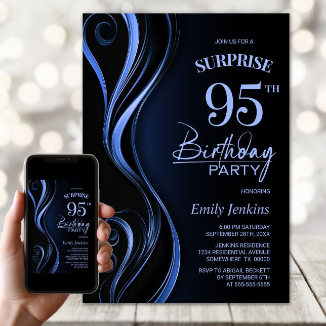 Surprise Black Blue 95:e Födelsedagsfesten Inbjudningar (Skapare uppladdad)