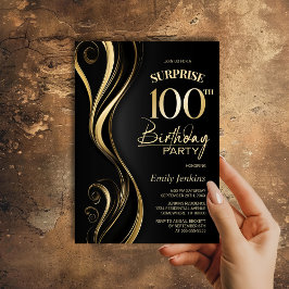 Surprise Black Guld 100:e Födelsedagsfesten Inbjudningar