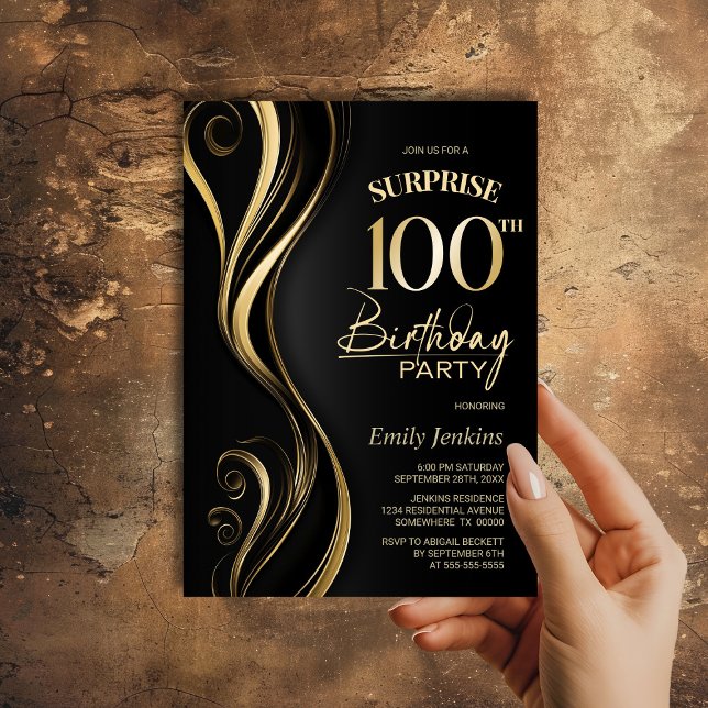 Surprise Black Guld 100:e Födelsedagsfesten Inbjudningar (Skapare uppladdad)