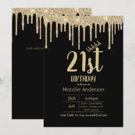 SURPRISE Black Guld, 21:a Glitter Inbjudningar