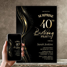 Surprise Black Guld 40:e födelsedagen Party Inbjudningar