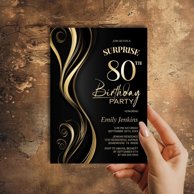 Surprise Black Guld 80:e Födelsedagsfesten Inbjudningar (Skapare uppladdad)