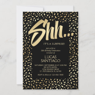 Surprise Black Guld Confetti Birthday Inbjudningar