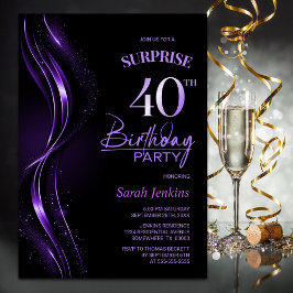 Surprise Black Lila 40:e födelsedagen Party Inbjudningar