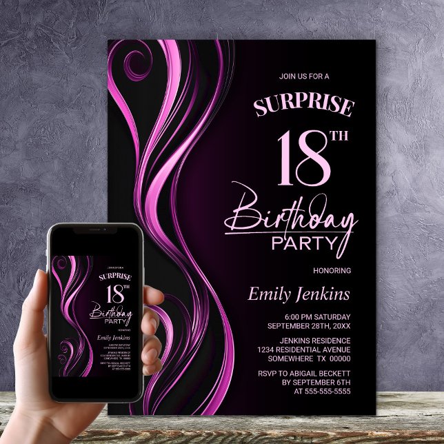 Surprise Black Rosa 18:e Födelsedagsfesten Inbjudningar (Skapare uppladdad)