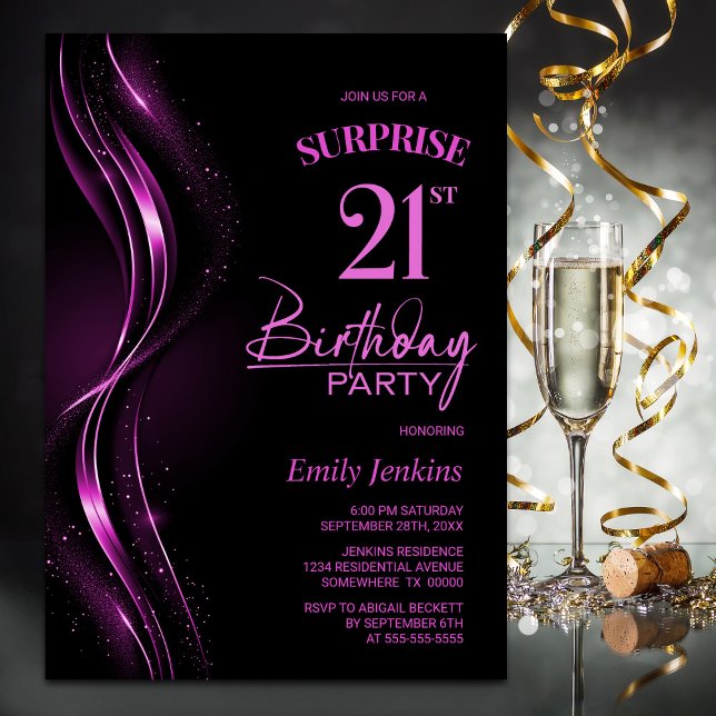 Surprise Black Rosa 21:a födelsedagen Party Inbjudningar (Skapare uppladdad)