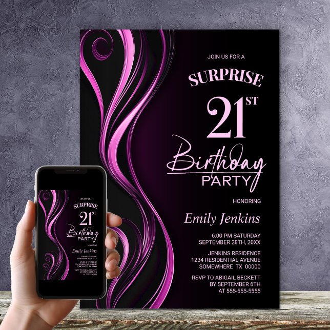 Surprise Black Rosa 21:a födelsedagen Party Inbjudningar (Skapare uppladdad)