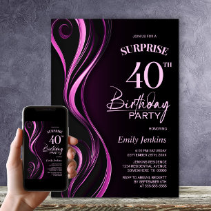 Surprise Black Rosa 40:e födelsedagen Party Inbjudningar