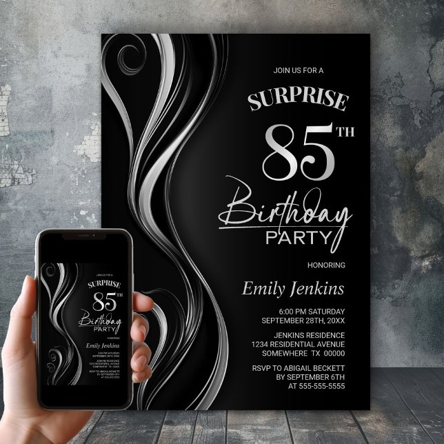 Surprise Black Silver 85:e Födelsedagsfesten Inbjudningar (Skapare uppladdad)