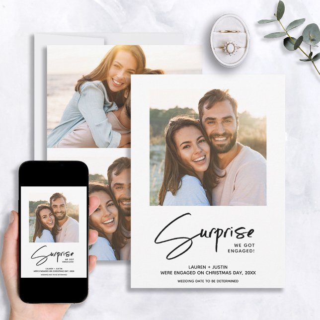 Surprise Black & White 3 Photo Förlovning Inbjudningar (Skapare uppladdad)