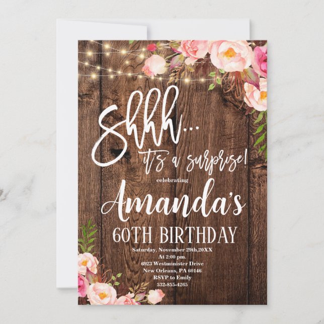 Surprise Boho Blommigt Birthday, Rustic Birthday Inbjudningar (Framsida)