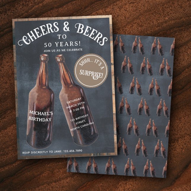 Surprise Cheers and Beers 50th Birthday Inbjudningar (Surprise Cheers and Beers 50th Birthday Invitation)
