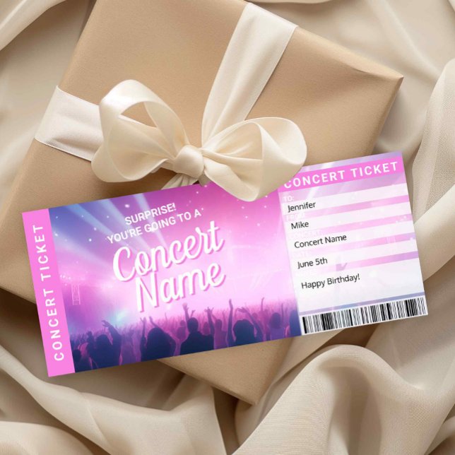 Surprise Concert Gift Ticket Music Reveal Card Inbjudningar (Surprise Concert Ticket Printable )